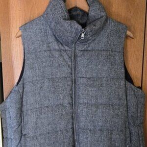 Old Navy Wool Blend Tweed Puffer Vest Women’s XXL Zip Gray Fleece Lined Filled
